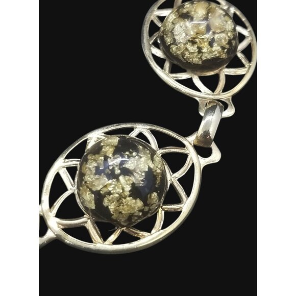 Vintage Gold Metallic Foil Confetti on Black 1960s Lucite Cabochons - Picture 2 of 6